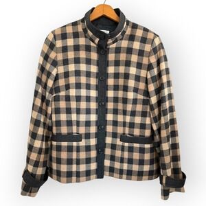 Pendleton Women's Virgin Wool Buffalo Plaid Blazer‎ Jacket Black Tan Size 10